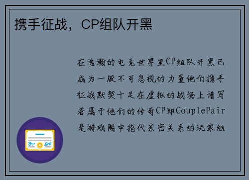 携手征战，CP组队开黑